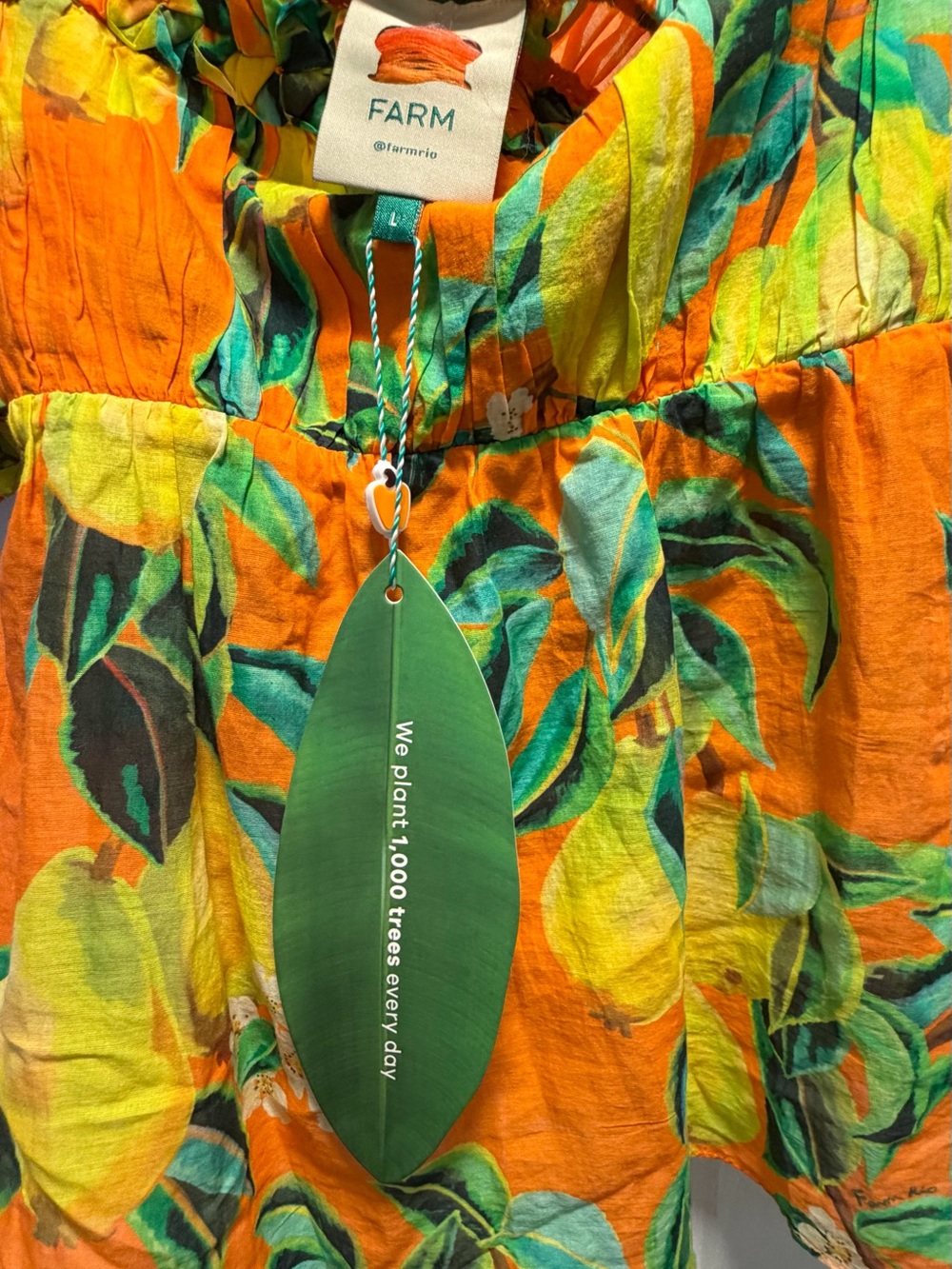 Farm Rio Women’s Orange Lemon-Print Puff Sleeve Top - L - Picture 3 of 5